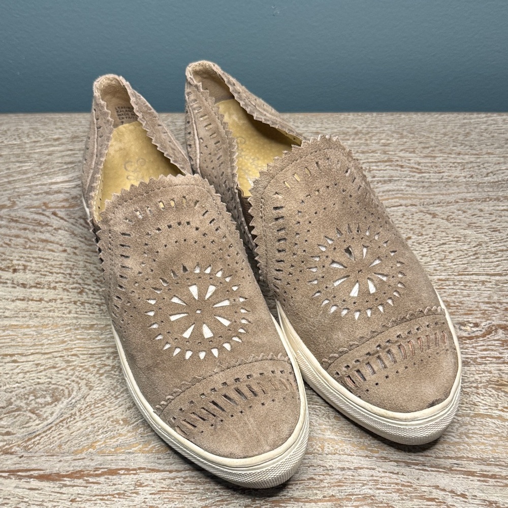 Seychelles Beige Suede Loafers with Perforated Design